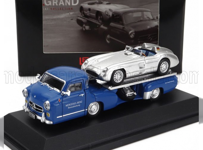 MERCEDES-BENZ Set 2x Truck Racing Car Transporter Renntransporter With 300 Slr Spider (1955), Blue Silver