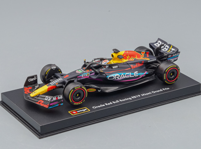 RED BULL F1 Rb19 Team Oracle Red Bull Racing №1 F1 Rb19 Team Oracle Red Bull Racing №1 World Champion Winner Miami Gp (2023) Max Verstappen - With Helmet And Plastic Showcase, Matt Blue