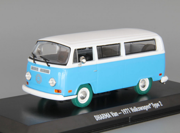 VOLKSWAGEN T2a Bus "Dharma Van" из телесериала "Остаться в живых" (1971), blue / white / green (Greenlight!)