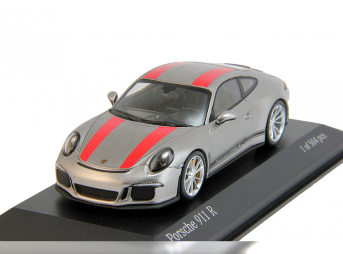 PORSCHE 911 R (2016), silver with red stripes and with black writing