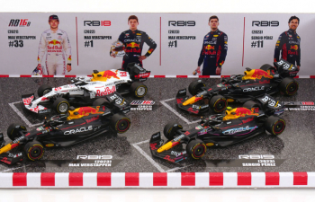 RED BULL Set F1 4x Rb19 Team Oracle Red Bull Racing N1 World Champion 2023 Max Verstappen - N11 2nd Miami Gp (2023) Sergio Perez - Rb18 N1 World Champion (2022) Max Verstappen - Rb16b N33 World Champion 2nd Turkish Gp 2021 Max Verstappen 2021, Blue White