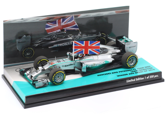MERCEDES-BENZ GP F1 W05 Amg Petronas №44 World Champion Winner Abu Dhabi Gp With Flag (2014) Lewis Hamilton, Silver Green