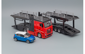 MERCEDES-BENZ Actros Multicar Carrier with Renault Captur, red / blue