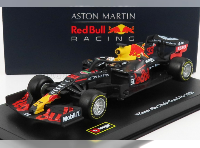 RED BULL F1 Rb16 Honda Team Aston Martin N33 Winner Abu Dhabi Gp (2020) Max Verstappen - Con Pilota E Vetrina - With Pilot And Showcase, Matt Blue Yellow Red