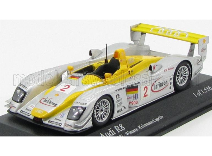 AUDI R8 N 2 Winner Petit Le Mans 2002 T.kristensen - R.capello, Silver Yellow
