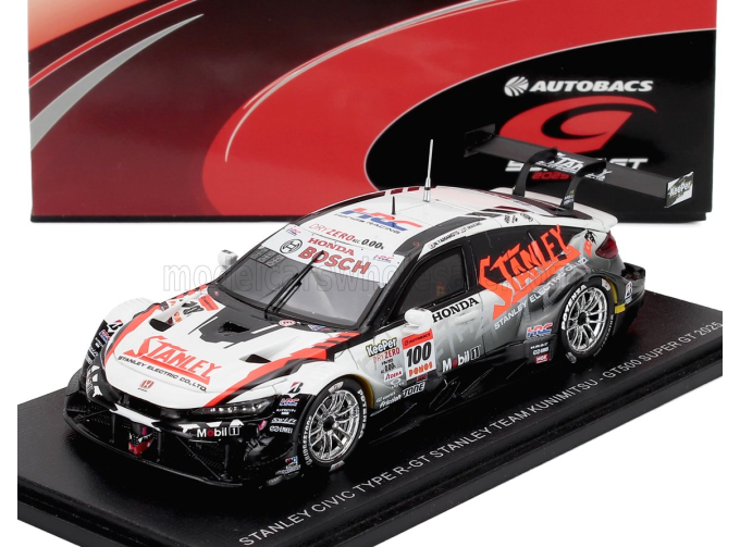 HONDA Civic Type R-gt Team Stanley Kunimitsu №100 Gt500 Class Super Gt (2025) Naoki Yamamoto - Adasuke Makino, White Black Orange