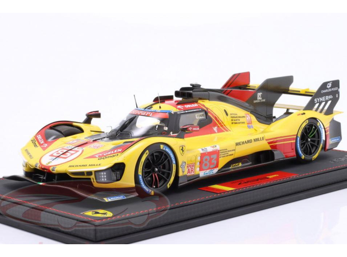 FERRARI 499p 3.0l Turbo V6 Team Af Corse №83 24h Le Mans (2024) Robert Kubica - Robert Shwartzman - Yifei Ye - Con Vetrina - With Showcase, Yellow Red