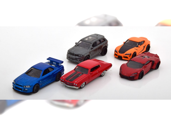 FAST & FURIOUS Set mit 5 Modellen Chevelle Skyline Hypersport Jeep Supra GR with Giftbox