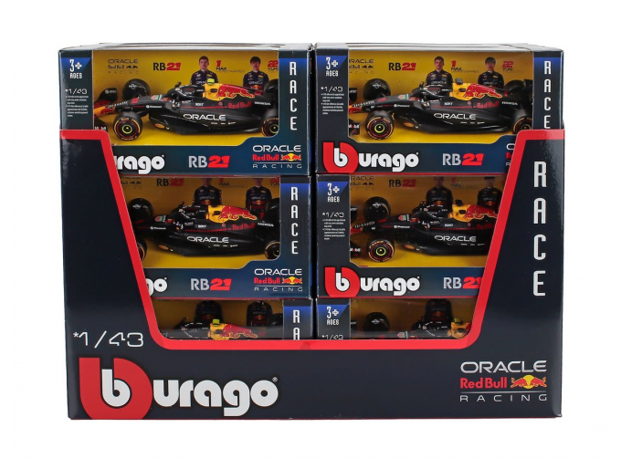 RED BULL F1 - Set 12x - Espositore - Display Stand - Rb21 Team Oracle Red Bull Racing №1 Season (2025) Max Verstappen + №22 Yuki Tsunoda, Blue Yellow Red
