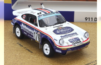 PORSCHE Set 2x 911 953 Rothmans №176 Winner Rally Dakar (1984) Rene Metge - Dominique Lemoyne + 911 992 №953 Roughroads Rally Dakar (2023), White Blue Red