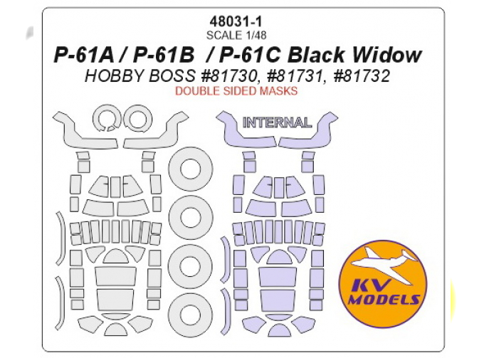 Маска окрасочная для P-61A / P-61B / P-61C Black Widow - (Двусторонние маски) + маски на диски и колеса (HOBBY BOSS)