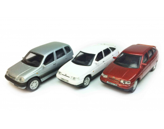Набор из 3 моделей Волжский 2112, NIva Chevrolet, красный / белый / серебристый