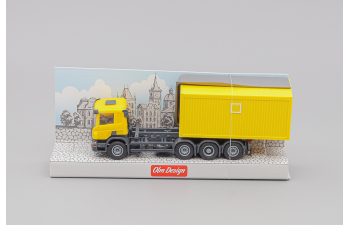 SCANIA P 8х2/4 контейнеровоз 20" с контейнером-бытовкой, жёлтый