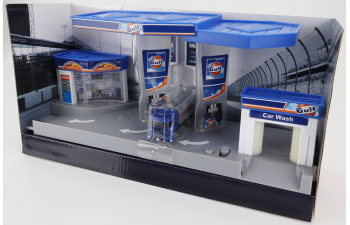 ACCESSORIES Diorama Gulf Electronic Gas Station With Tanker Truck, Blue Orange