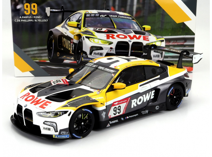 BMW 4-series M4 Gt3 Team Rowe Racing №99 24h Nurburgring (2023) Philipp Eng - Augusto Farfus - Connor De Philippi - Nickyelloy, White Grey Yellow