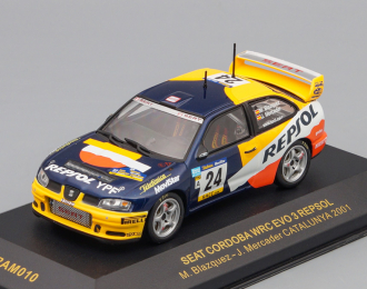 SEAT CORDOBA WRC Evo3 "REPSOL" M.BLAZQUEZ- J.MERCADER RALLYE CATALUNYA 2001, yellow / blue