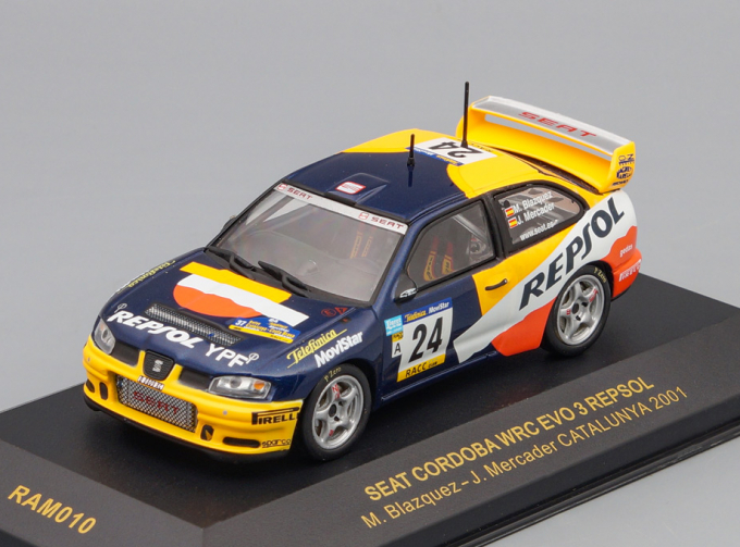 SEAT CORDOBA WRC Evo3 "REPSOL" M.BLAZQUEZ- J.MERCADER RALLYE CATALUNYA 2001, yellow / blue