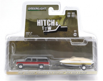 CHEVROLET Silverado K20 Suburban Pick-up (1987) With Boat And Trailer, Red White Gold