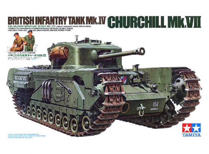 Сборная модель Английский тяжелый пехотный танк Mk.IV Churchill Mk.VII с 3 фигурами танкистов и 1 фигурой угощающего фермера