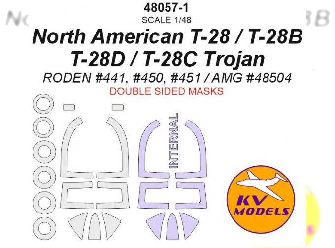 Окрасочная маска для North American T-28 / T-28B / T-28D / T-28C Trojan - Двусторонние маски + маски на диски и колеса