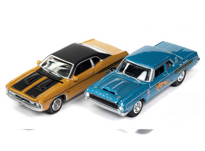 DODGE 330 Tribute (1964), Medium Blue Poly with DODGE Demon GSS (1971), Butterscotch with black roof