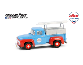 FORD F-100 пикап с ящиками c оборудованием и лестницами "Chevron" 1956 Blue/Red