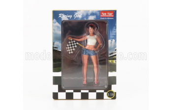 FIGURES RACING GIRL - RAGAZZA CON BANDIERA A SCACCHI PINK WHITE BLUE