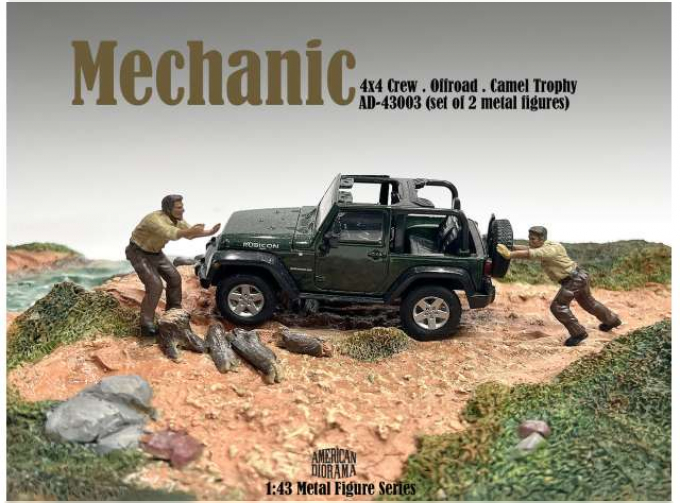 FIGURES SET 3 - 2X MAN MECHANICS CREW 4x4 OFFROAD CAMEL TROPHY, BEIGE BROWN