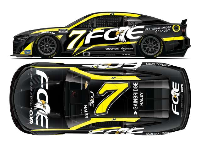 Chevrolet #7 Justin Haley *Fraternal Order of Eagles*, black/white/yellow 2025