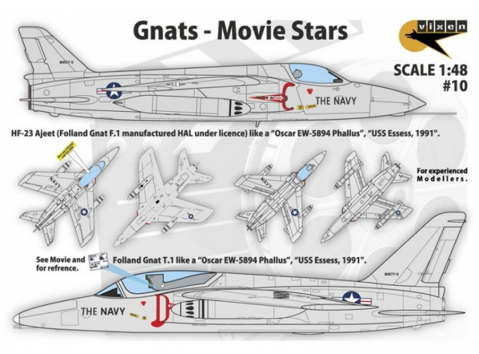 Декаль Gnats - Movie Stars - Folland Gnat T.1 and HAL HF-23 Ajeet from "Hotshots!"