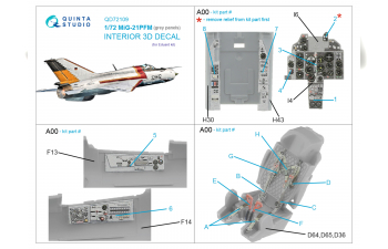 3D Декаль интерьера кабины МиГ-21ПФМ с серыми панелями (Eduard)