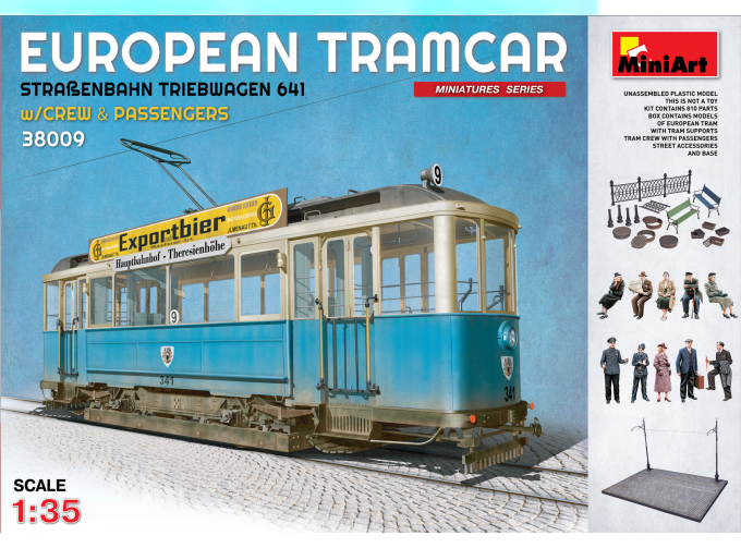 Сборная модель Трамвай EUROPEAN TRAMCAR (StraBenbahn Triebwagen 641) w/CREW & PASSENGERS