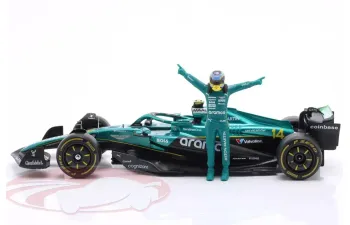 ASTON MARTIN AMR 25 #14 Fernando Alonso with figure, black / silver / turquoise 2025