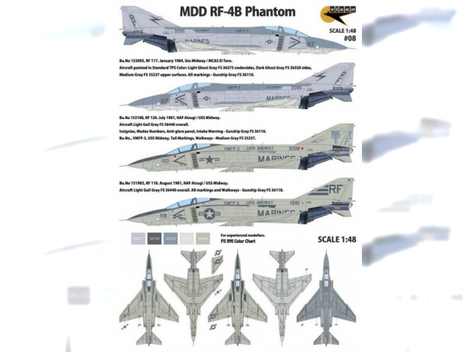 Декаль MDD RF-4B Phantom. 3 Marking options, Low Viz