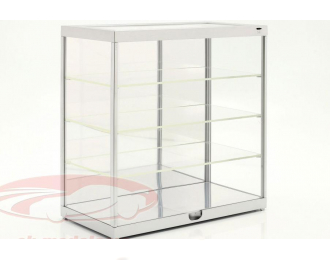 Витрина прозрачная со светодиодной подсветкой и зеркалом для моделей в масштабах 1:18 / 1:24, серебристый