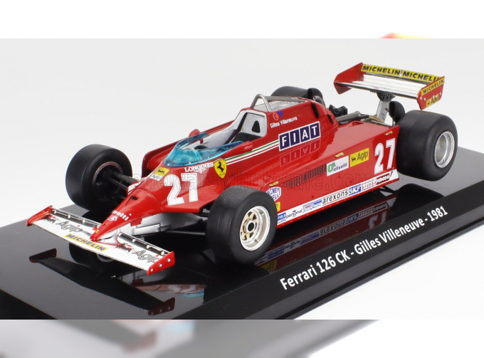 FERRARI F1 126ck №27 Season (1981) Gilles Villeneuve - Con Vetrina - With Showcase, Red Silver