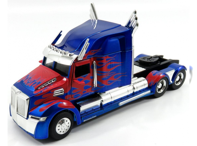 WESTERN STAR 5700 Xe Tractor Truck 2009 - Optimus Prime Transformers V L'ultimo Cavaliere - Movie 2017, Blue Met Red