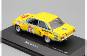 OPEL Ascona A «Conrero» №2 Elba rally (Walter Rohrl - J.Berger) 1975, yellow / blue