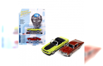 FORD Mustang Convertible (1972), bright lime/black, CHEVROLET Chevelle SS Heavy Chevrolet, Orange Flame & Black Side Stripe