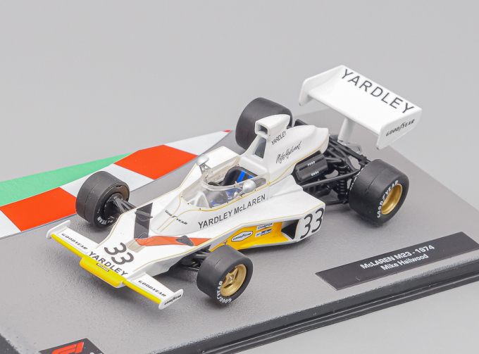 McLAREN F1 M23 Ford №33 Season (1974) Mike Hailwood, white / yellow