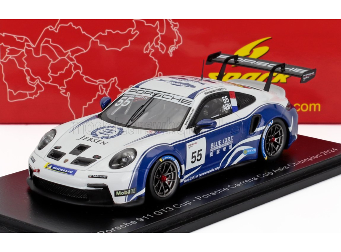 PORSCHE 911 992 Gt3 №55 Porsche Carrera Cup Asia Champion (2024) Alessandro Ghiretti, White Blue