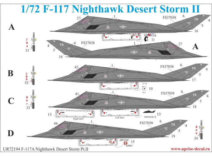 Декаль для F-117A Nighthawk "Desert Storm Pt.2, с тех. надписями