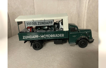 MERCEDES-BENZ L 6600 Zuendapp with 3 Piccolo motorbikes, green creme