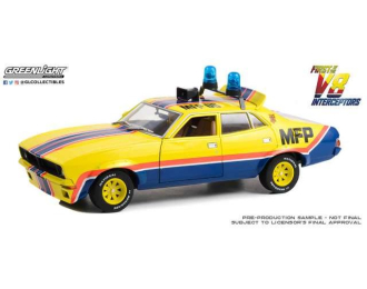 FORD Falcon XB 4-Door Sedan M.F.F #8 Big Bopper XB Police Pursuit *First of the V8 Interceptors 1979 Roop and Charlie's* (1974), yellow / blue 1974