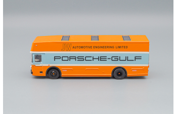 MERCEDES-BENZ O317 Gulf Porsche race transporter, orange light-blue