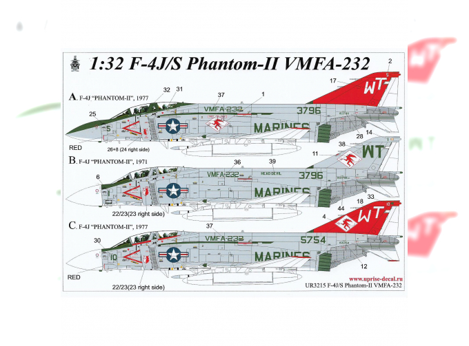 Декаль дляF-4B Phantom-II VMFA-232, без тех. надписей