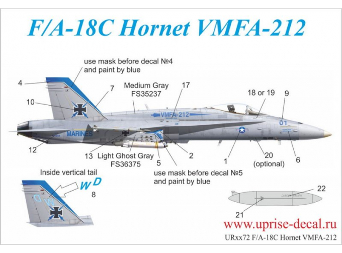 Декаль для F/A-18C Hornet VMFA-212