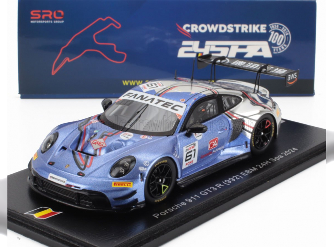 PORSCHE 911 992 Gt3 R 4.2l Team Ebm №61 24h Spa (2024) Adrian D'silva - Kerong Li - Earl Bamber - Brendon Leitch, Light Blue Silver