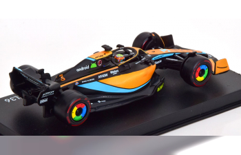 McLAREN F1 Mcl36 Mercedes Team Mclaren N 3 Australian Gp 2022 Daniel Ricciardo - With Helmet And Plastic Showcase, Orange Light Blue