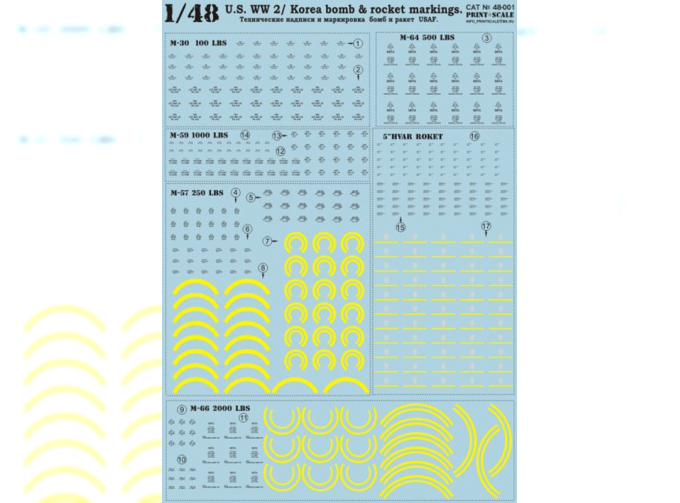 Декаль Technical inscriptions and marks of airbombs USAF. The second world war and Korea